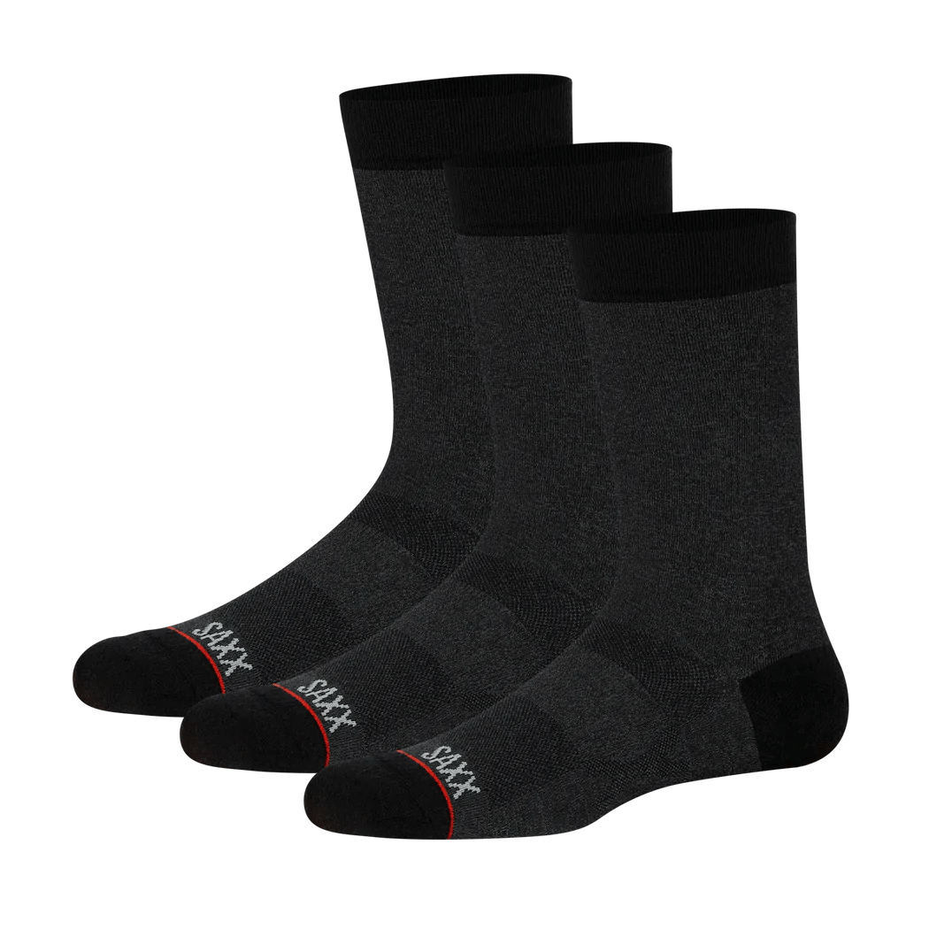 SAXX "The Whole Package" Black Heather Crew Socks - 3-Pack - SXCR302