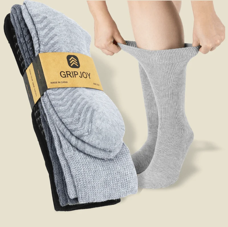 Women's Black/Grey Diabetic Socks with Grippers x3 Pairs