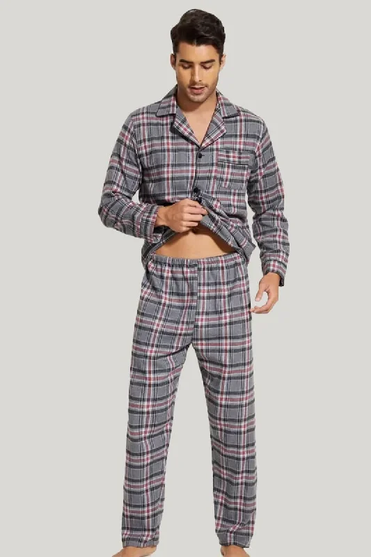 Classic Men'S Checked Cotton Men's Bamboo PJ Shirt, Fine Workmanship Men's Sleepwear With Pockets