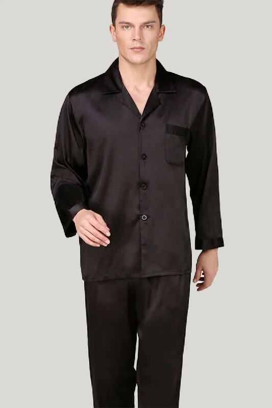 Classic Men'S Solid PJ Tops, Silky Satin Men's Sleep Shirts