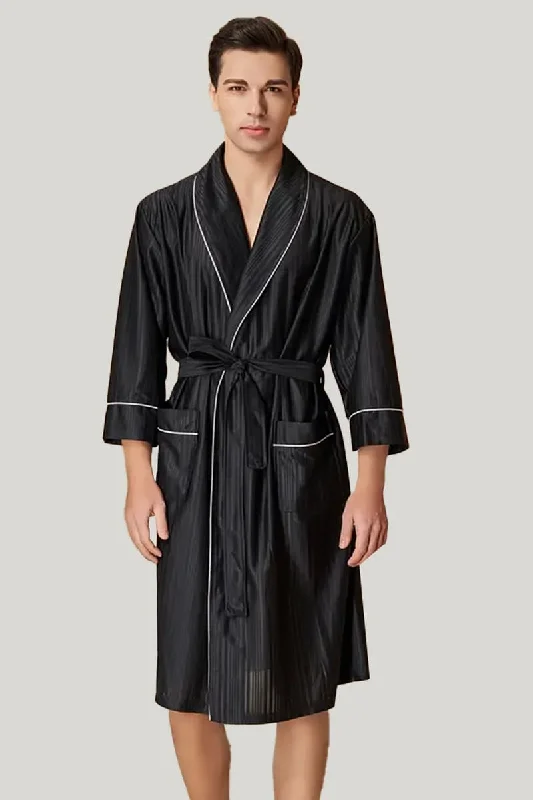 Comfortable And Breathable Men'S Welt Robe, Classic Sleepwear With Tie Waist