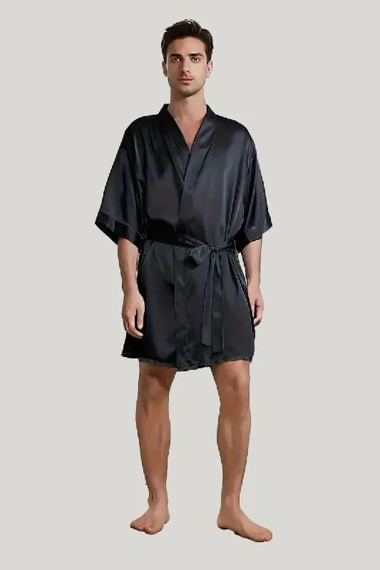 Comfortable Half-Sleeved Men'S Robe, Classic SleepwearWith Tie Waist