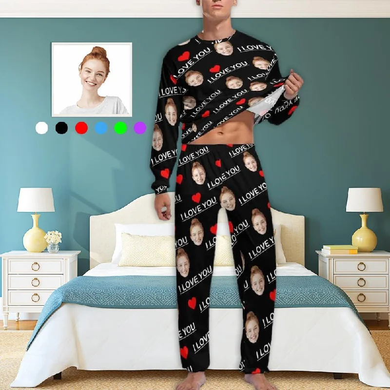 Custom Face I Love You Men's Pajamas Personalized Photo Sleepwear Sets