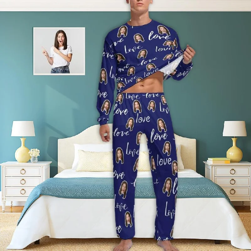 Custom Face Love Letters Men's Pajamas Personalized Photo Sleepwear Sets Funny Nightwear Long Sleeve for Him