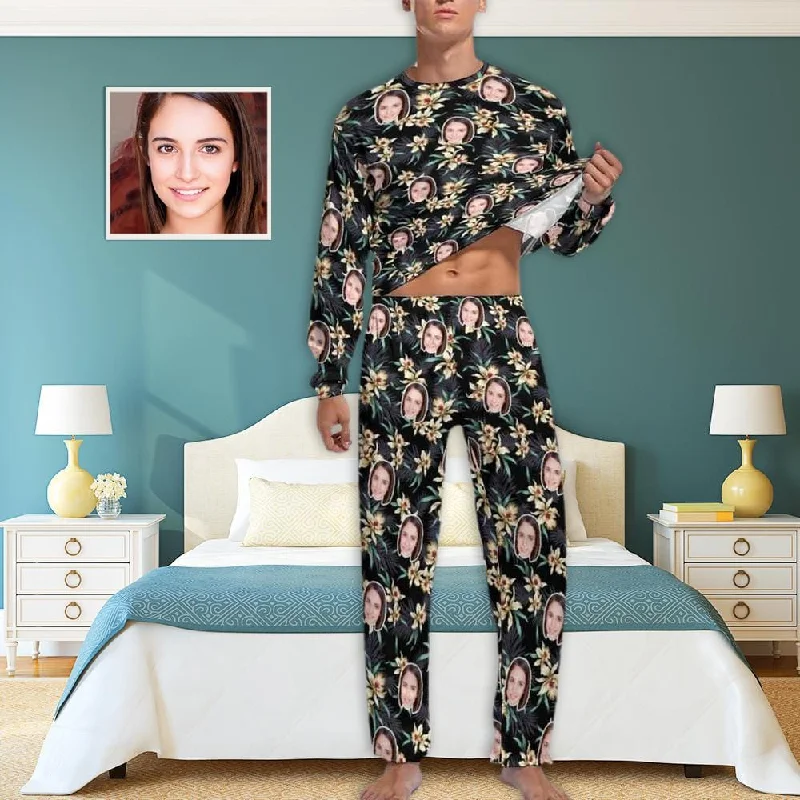 Summer Sleepwear Custom Face Plant Flowers Men's Pajamas Personalized Photo Loungewear for Men