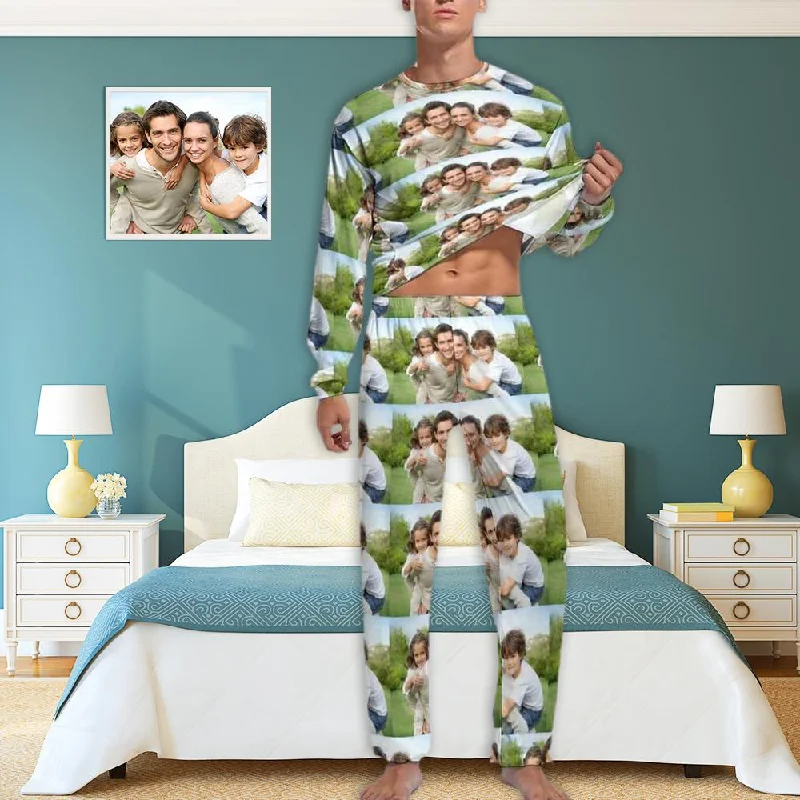 Custom Photo Dad Mom Family Men's Pajamas Personalized Photo Pajama Set Sleepwear Funny Long Sleeve Nightwear