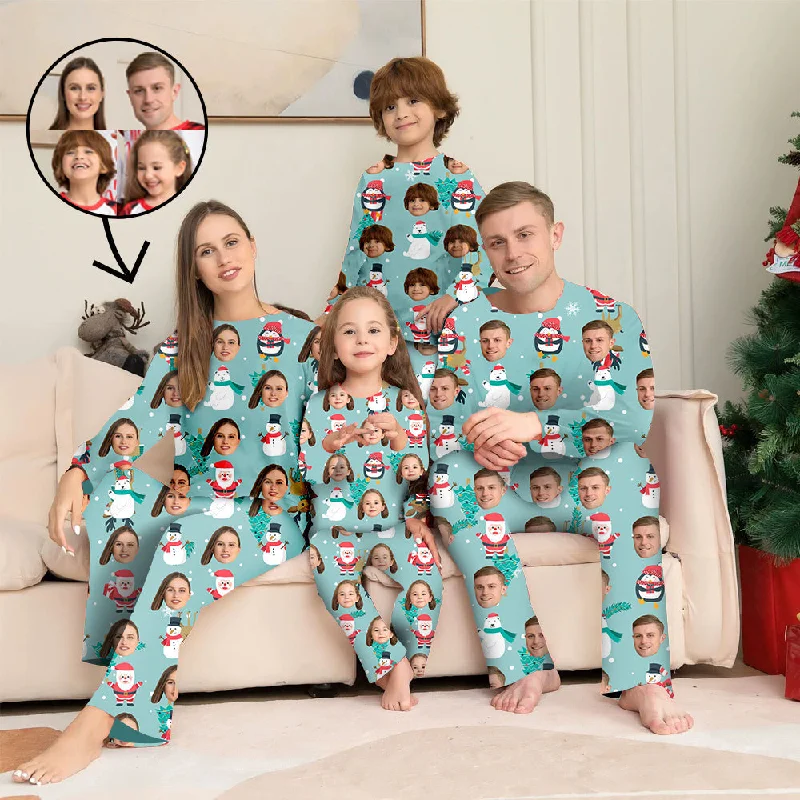 Custom Photo Pajamas Family Matching Set Christmas Matching Sleepwear Personalized Pajamas Bear And Penguin