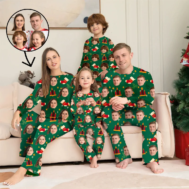 Custom Photo Pajamas Family Matching Set Christmas Matching Sleepwear Personalized Pajamas Chirstmas Candle