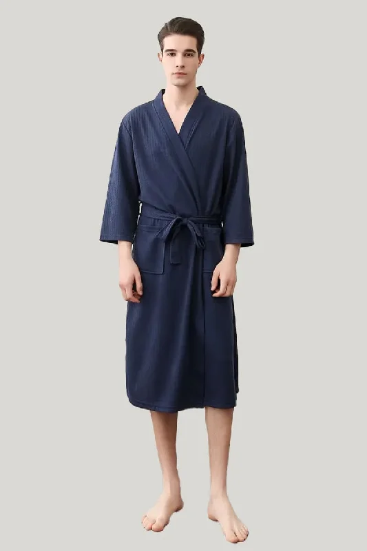 Elegant Men'S Bamboo Fiber Bathrobe, Comfortable And Breathable 3/4 Sleeve Sleepwear With Pockets