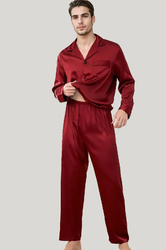 Men'S Mulberry Silk Pajamas, Natural Antibacterial Men'S Sleepwear Set