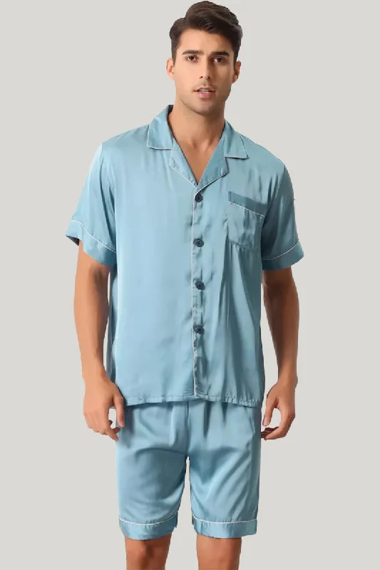 Men'S Short-Sleeved Shorts Satin Pajama Set, Classic Men'S Sleepwear Set