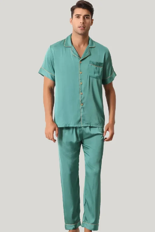 Men'S Short-Sleeved Trousers With Striped Pajamas Set, Classic Men'S Satin Sleepwear Set