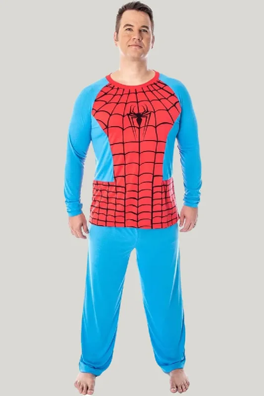 Men'S Spiderman Long-Sleeved Trousers Pajama Set, Comfortable And Breathable Men'S Bamboo Fiber Sleepwear Set