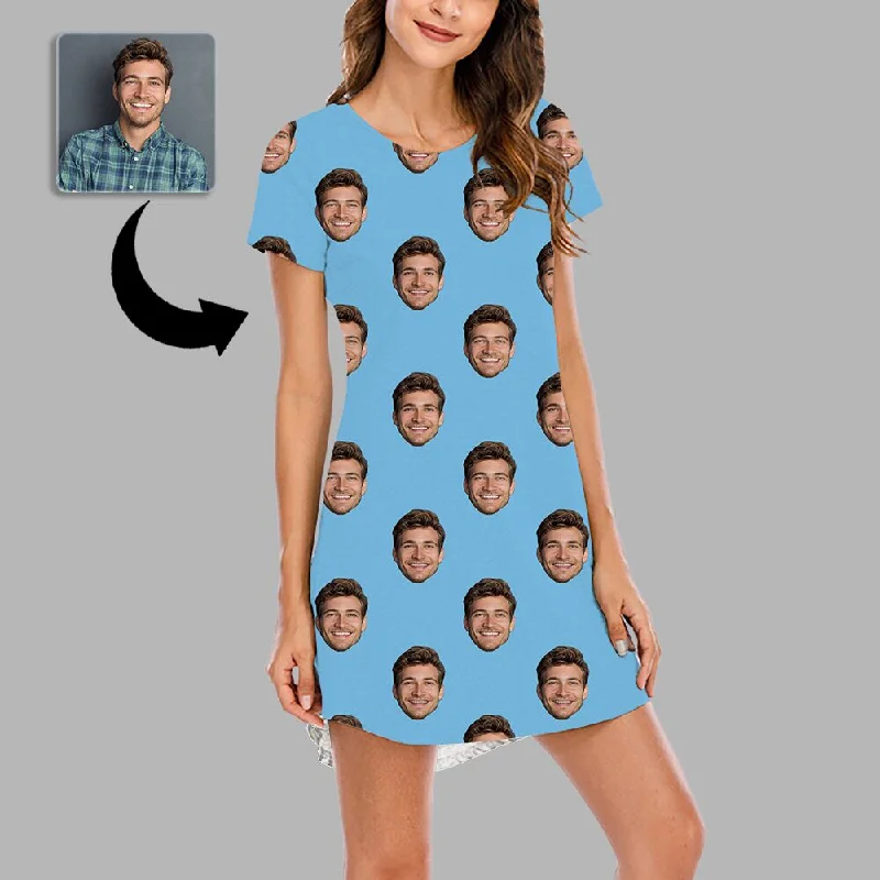 Christmas Gifts Custom Face Nightdress For Women Photo Sleepwear Custom Face Pajama Dress Soft Nightshirt Sleeveless For Loved One