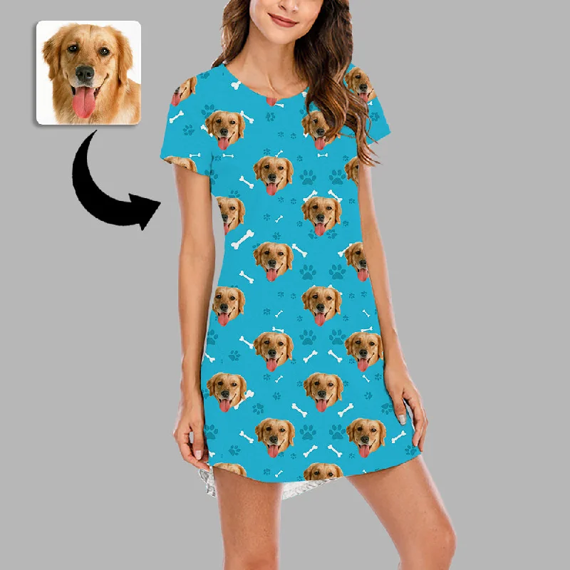 Christmas Gifts Custom Face Nightdress For Women Photo Sleepwear Custom Face Pajama Dress Soft Nightshirt Sleeveless Dog Paw