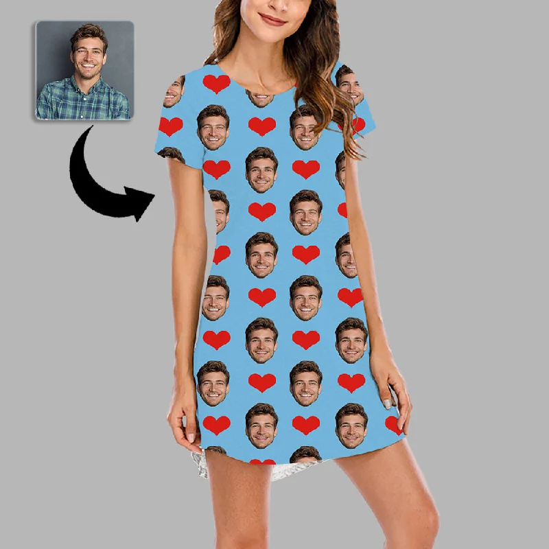 Christmas Gifts Custom Face Nightdress For Women Photo Sleepwear Custom Face Pajama Dress Soft Nightshirt Sleeveless Heart Gift For Girlfriend