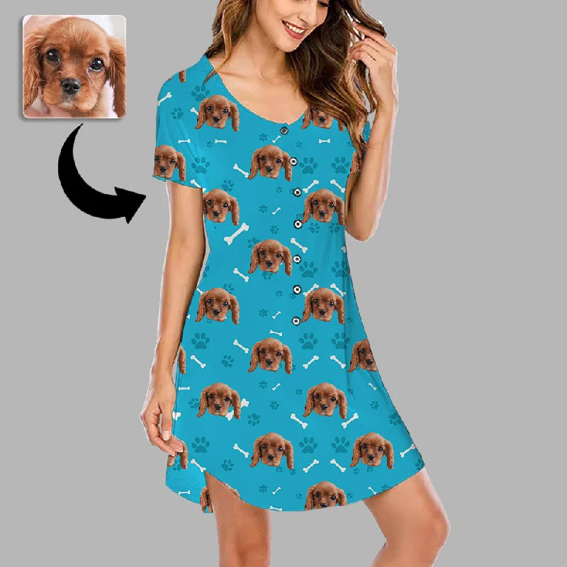 Christmas Gifts Custom Face Nightgown For Women Photo Sleepwear Custom Face Pajama Dress Soft Nightshirt Sleeveless Dog Paw