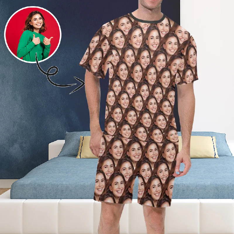 Personalized Girlfriend's Face Pajamas For Men Sleepwear Custom Photo Men's Short Pajama