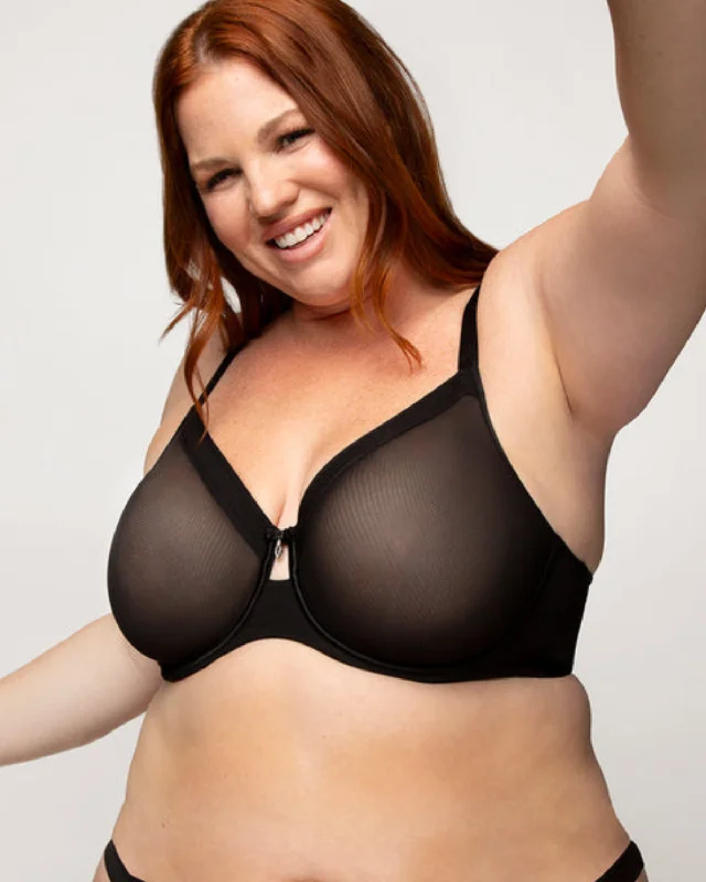 Curvy Couture Sheer Mesh Full Coverage Unlined Underwire Bra - 1311