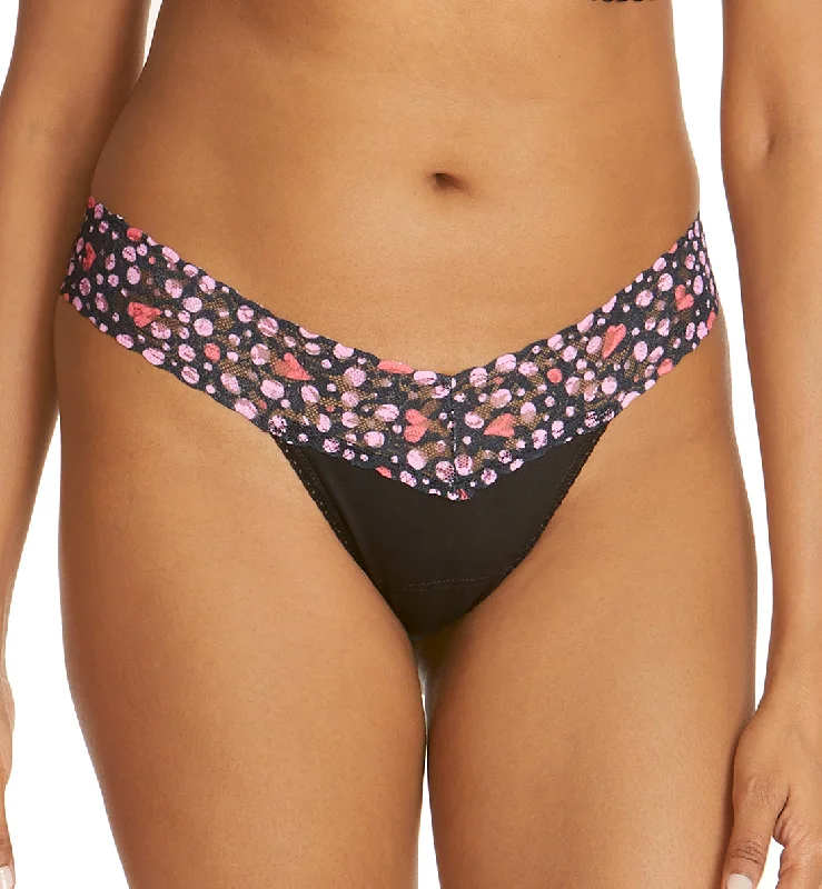 Hanky Panky Cotton-Spandex Low Rise Thong (891582P) - Black/Love Nest