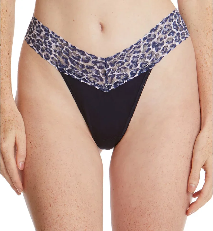 Hanky Panky Cotton-Spandex Original Rise Thong (891802P) - Navy/Leopard