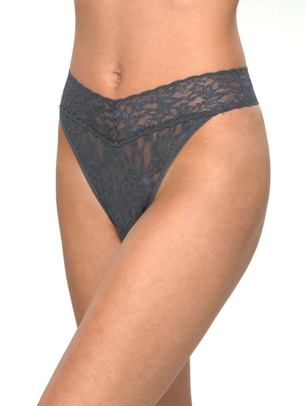 Original Rise Signature Lace Thong In Granite - Hanky Panky