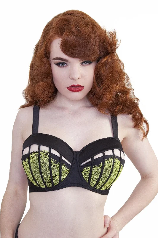 Mariela Black/Chartreuse Bra DD+ Cups