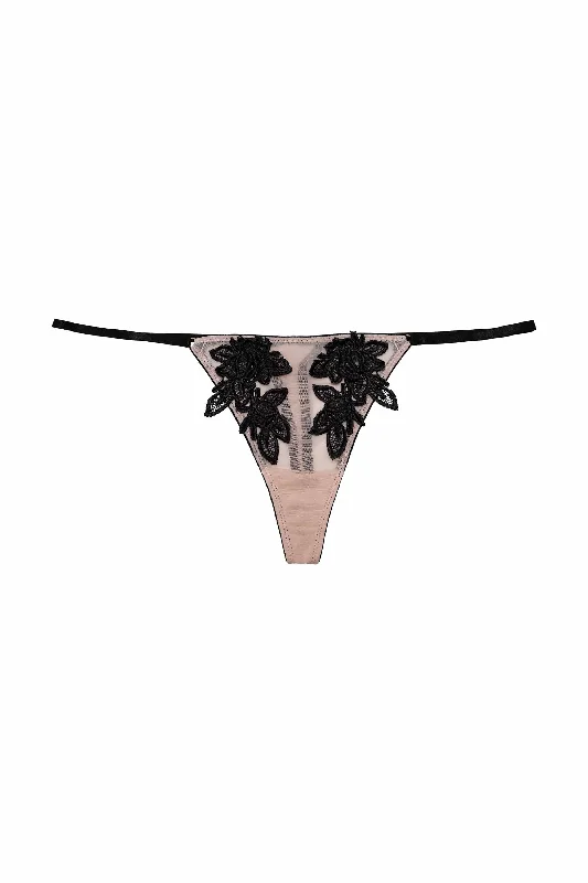 Brooke Black Applique Thong