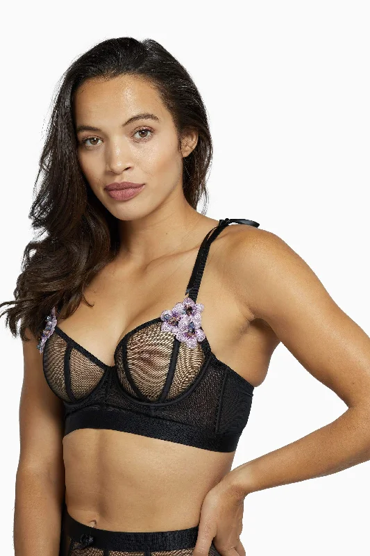 Regalia Colette Flower Applique Longline Mesh Bra