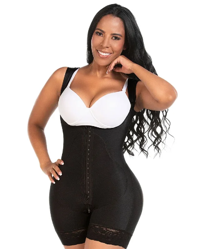 Fajas M & D Open Bust Post-Op Faja for Women Mid Thigh Shaper w/ Wide Adjustable Straps